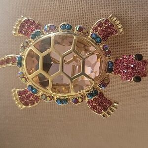 Cottagecore Gold and Pink Turtle Brooch